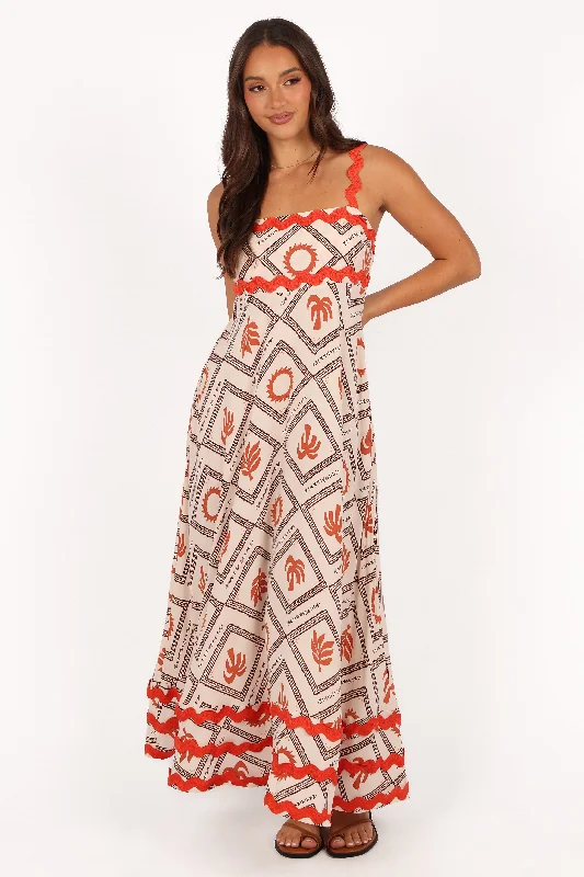 Seasonal Fashion Statement Piece Briella Maxi Dress - White/Orange