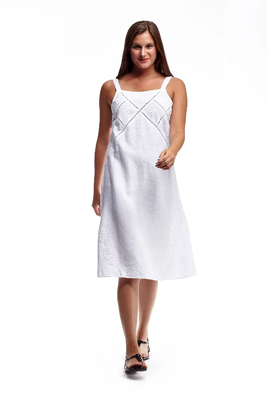 Get The Latest Trends Exquisite Craftsmanship Linen Sleeveless Embroidered Dress