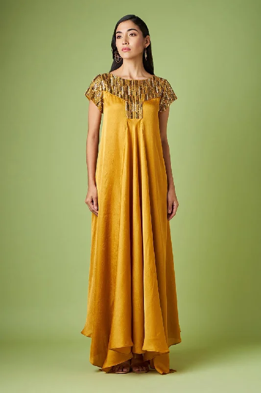 Buy More, Save More Elegant Details Mustard Embellished Gown Dress