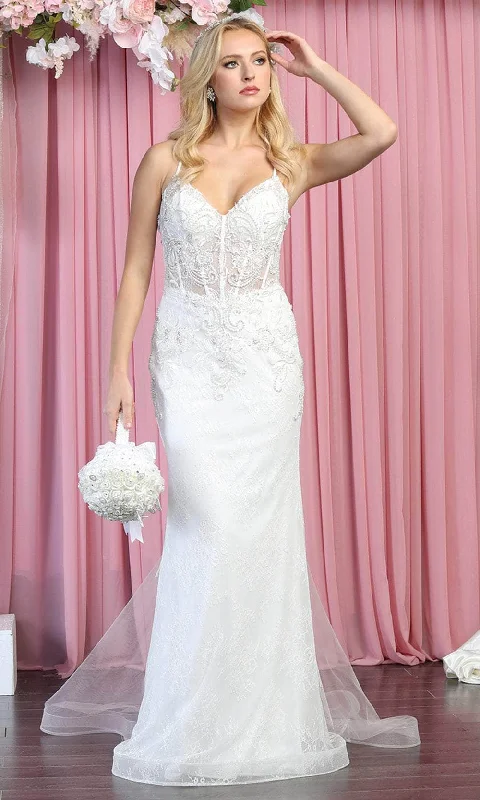 The Latest Trends Y2K Nostalgic Fashion Look May Queen RQ7897 - Sleeveless Low cut V-neck Wedding Gown