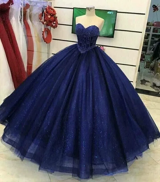 Effortless Style, Endless Impact Effortless Style Gorgeous Beading Sweetheart neck Tulle Prom Dresses, Blue Ball Gown S16691