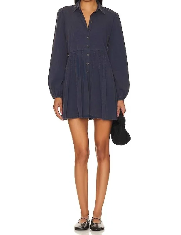 New Styles Just In Feminine Charm Solid Marvelous Mia Mini Dress In Dried Indigo