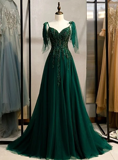 Fashion Deal Seasonal Trend Emerald Green Spaghetti Straps Prom Dress Ball Gown V-Neck S11037