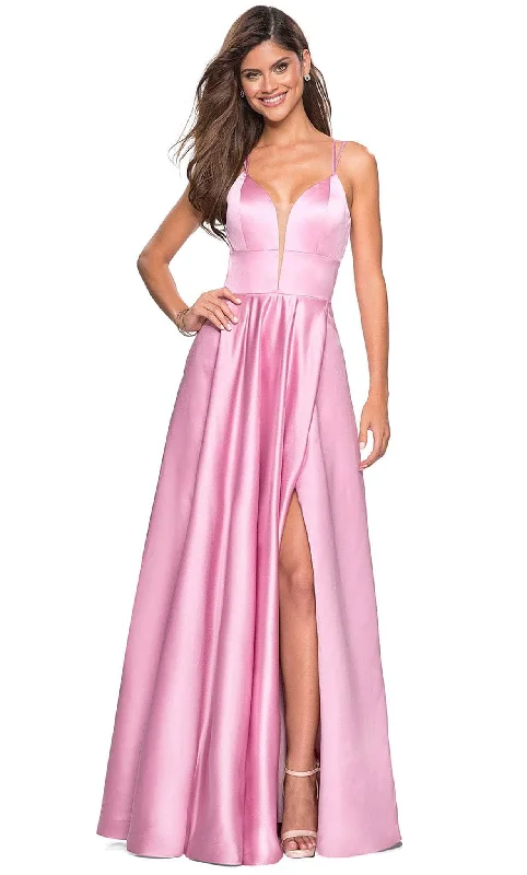 Daring Fashion Promotions Nordic Minimalist Home Look La Femme - 26994 Sexy Strappy Back Satin A-Line Evening Gown