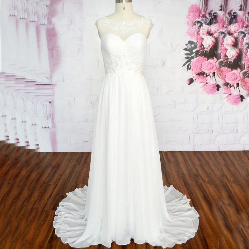 Hot Trends Minimalist Elegant Sheer Neck Plunging Sweetheart Sheath Chiffon Wedding Dresses