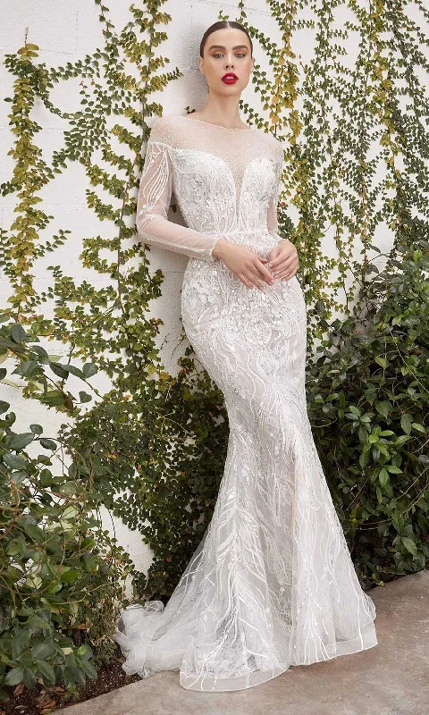 Premium Style Art Deco Geometric Pattern Look Andrea and Leo A1085W - Long Sleeve Mermaid Bridal Gown