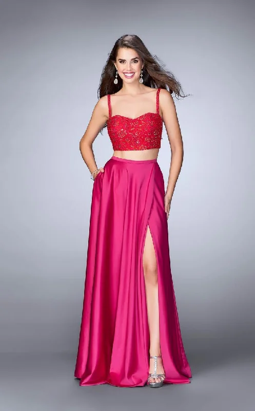 Romantic Chic Deals Grab Romantic Date - Night Styles Now La Femme - 24159 Captivating Laced and Satin Sweetheart Two-Piece A-line Dress