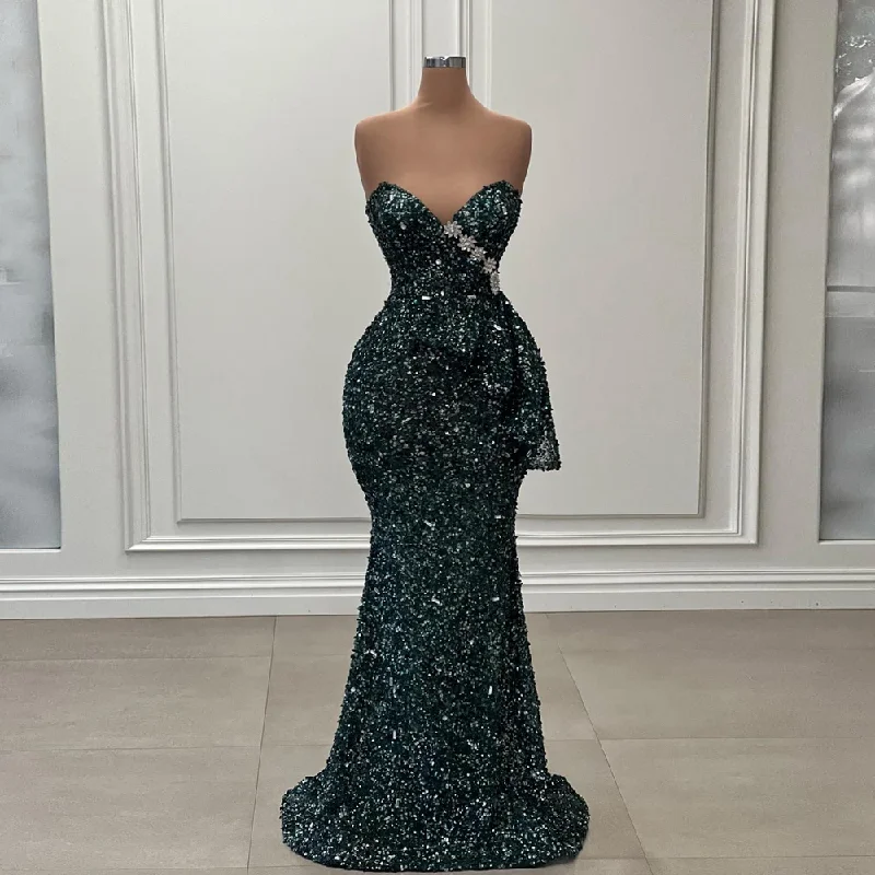 Timeless Elegance Sale Elegant Details Sparkle Crystals Sequins Mermaid Evening Dress Sexy Strapless Flowers Long Prom Party Dresses Real Image Sequined Celebrity Gown