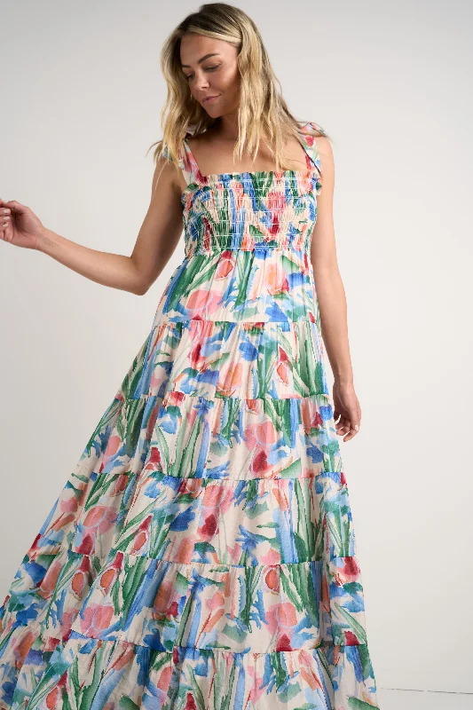 Valentine's Special Chic Urban Fashion Look Isabella Watercolour Strappy Tiered Maxi Dress