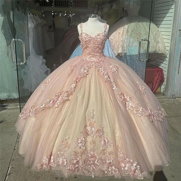 Special Offers, Don't Miss Coastal Beach - Inspired Style Pink Sparkly Quinceanera Prom Dresses Lace Flower Sweet 16 Tulle Party Ball Gown Y57