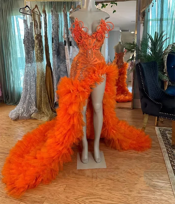 Fashion Forward, Function First Big Savings on Minimalist Office Styles Orange Long Prom Dress Luxury Birthday Dress Crystal Rhinestones Beading Split Ruffle Elegant Party Gown