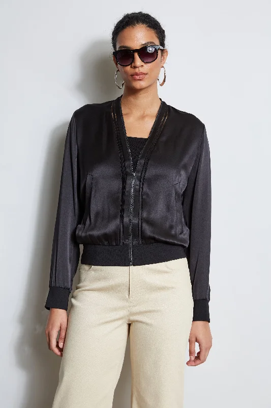 New Styles Just In Minimalist Chic Silk Satin Bomber Jacket