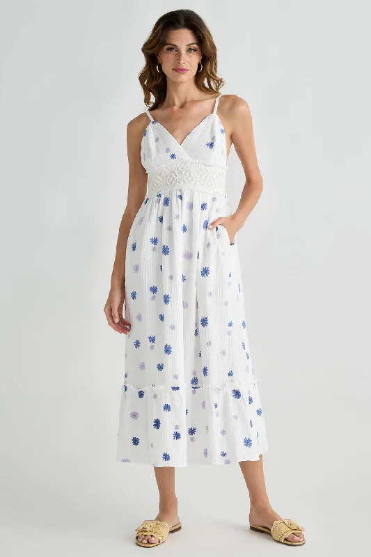 Fashion-Forward Tropical Island - Inspired Attire Fate Embroidered Cotton Gauze Maxi Dress