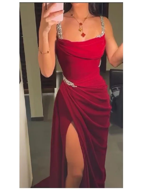 Special Offer Timeless Elegant Long Evening Dresses Red Prom Dresses High Side Slit Sexy Formal Dresses Sleeveless Prom Cocktail Gown