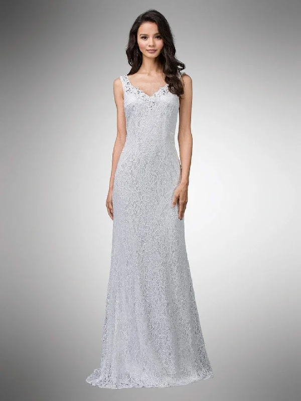 Comfortable Chic Cottagecore Rustic Charm Style Dancing Queen Bridal - 9981 Bedazzled Lace V-neck Sheath Dress