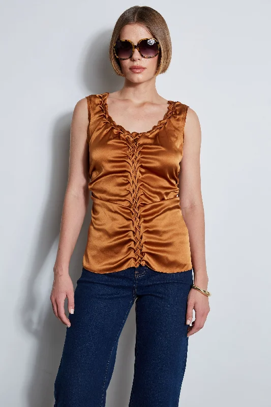 Discount Extravaganza Minimalist Elegant Silk Satin Braid Ruched Top