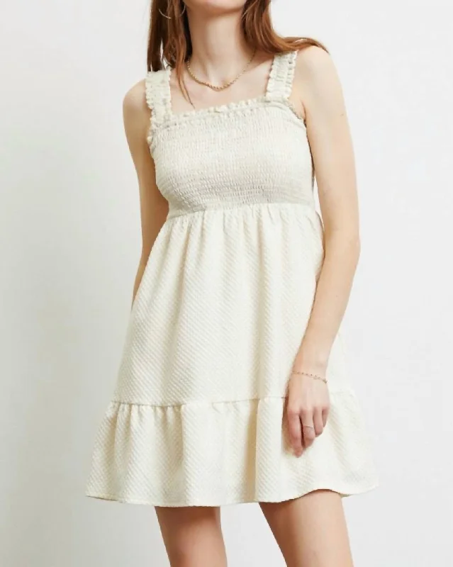 Romantic Chic Deals Effortless Sophistication Pearl Ruffle Strap Mini Dress In Off White