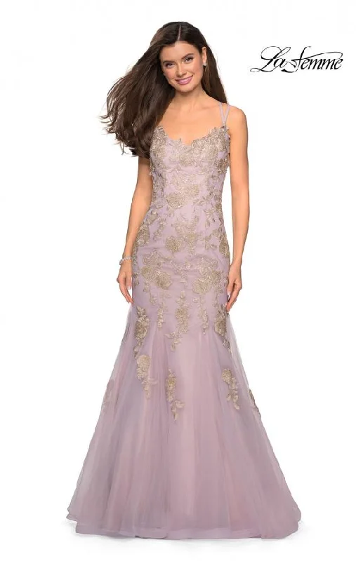 Urban Elegance Deals Vintage Look La Femme 27710 Mermaid Tulle Prom Dress with Floral Appliques