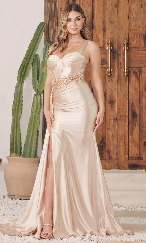 You'Ll Love Us Because Rustic Countryside Charm Look Nox Anabel E1239 - Sweetheart Bustier Satin Evening Gown