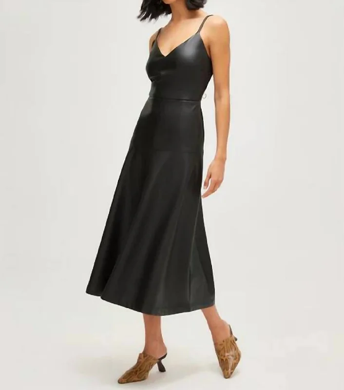 Vintage-Inspired Style Offers Romantic Flair Faux Leather Midi Dress In Black