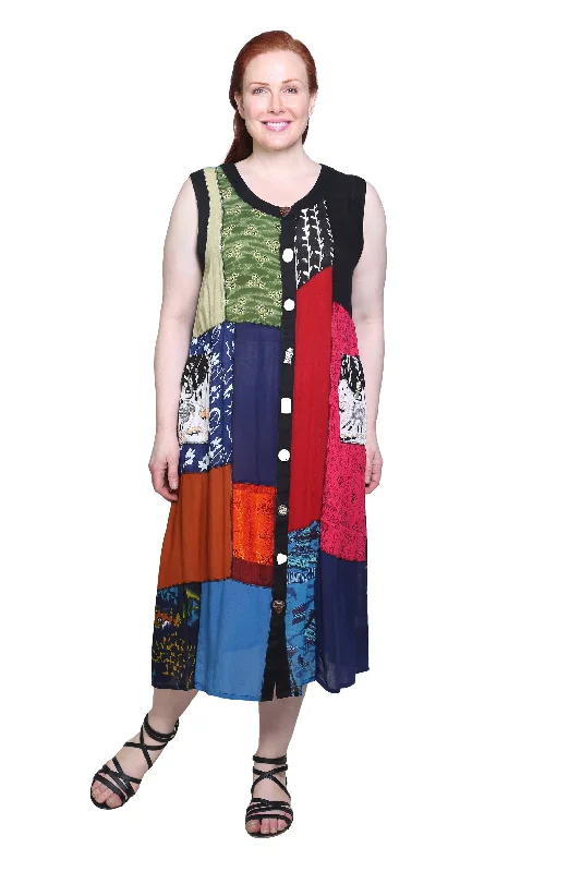 Limited Time Special Offer Boho Chic La Cera Multi Print Plus Size Sleeveless Dress