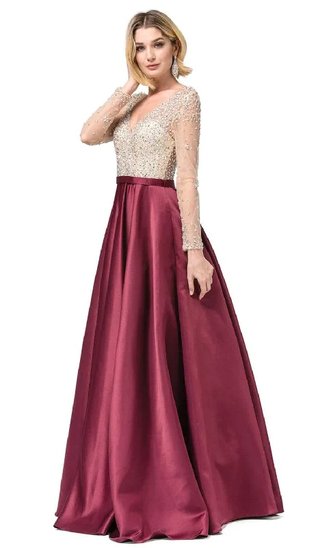 Season Offer Casual Chic Dancing Queen - 2840 Long Sleeve Beaded Satin Dress