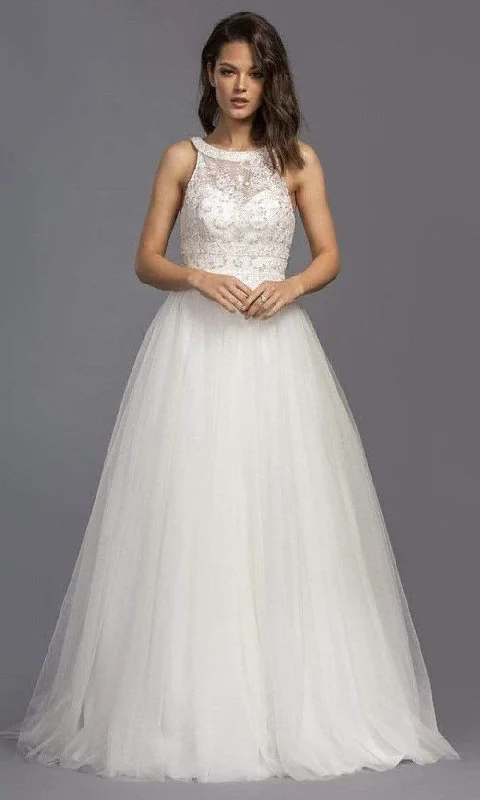 Feminine Luxe Style Sale Y2K Nostalgic Fashion Look Aspeed Bridal - L2144 Halter Beaded Tulle A-Line Gown