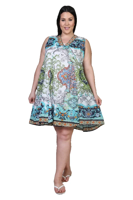 Discount Extravaganza Minimalist Elegant La Cera Sleeveless Paisley Printed Plus Size Dress