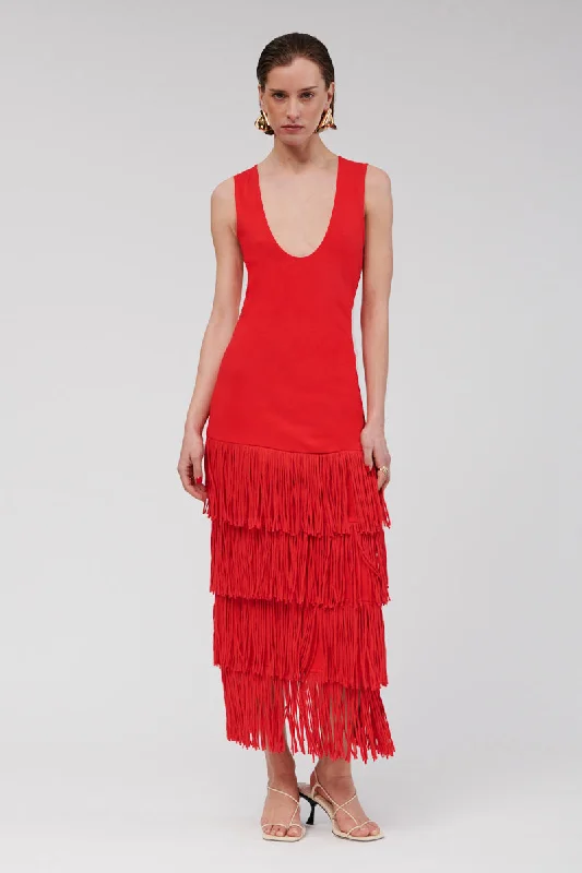 Flash Sale Fever Vintage Look Carmen Sleeveless Fringe Hem Maxi