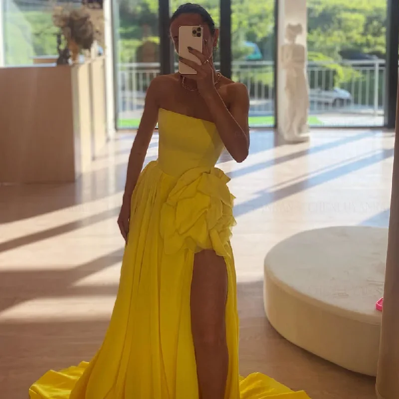 Limited Time Offer Boho - Chic Festival - Ready Style Chiffon Slit Sexy Formal Occasion Dresses Strapless Lace Up Long Party Dress Summer Evening Gowns فساتين مناسبة رسمية