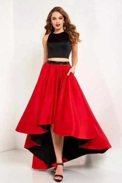 Chic Trends Unveiled Fashion-Forward Style Studio 17 - Two Piece Satin Beaded High Low A-line Dress 12671 - 1 pc Red/Black In Size 6 Available