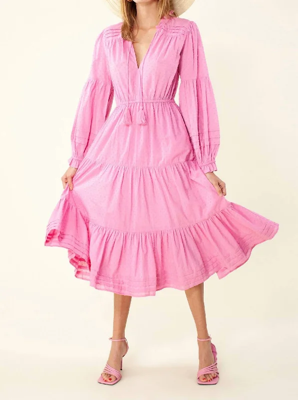 Classic Elegance Sales Sophisticated Cut Solid Midi Dress in Pink