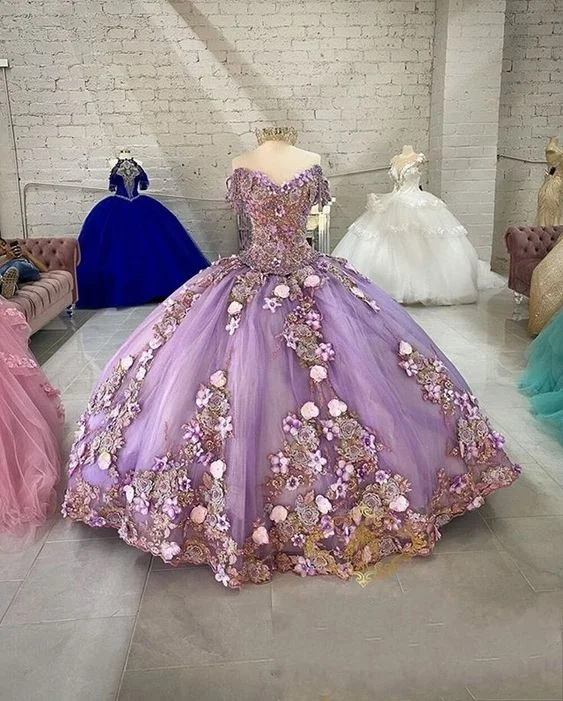 Seasonal Clearance Grab Romantic Date - Night Styles Now Lavender Off Shoulder Beads Quinceanera Dresses Ball Gown Sweet 16 Year Princess Dresses S26700