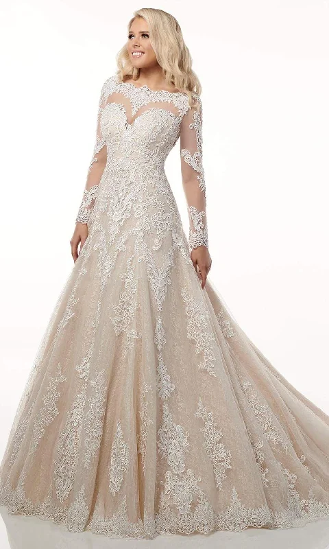 Timeless Elegance Redefined Luxury Style Rachel Allan - M778 Illusion Long Sleeve Lace A-Line Wedding Dress