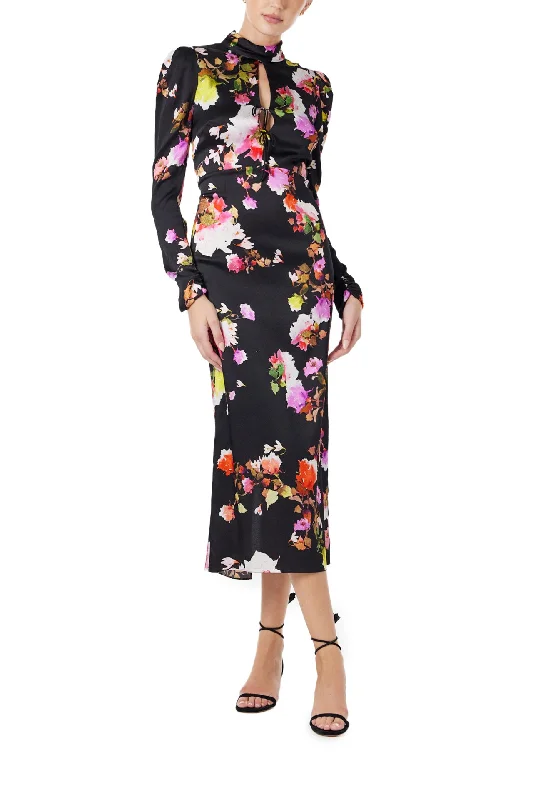 Snag Fabulous Fashion Bargains Chic Allure High Neck Floral Midi Dress