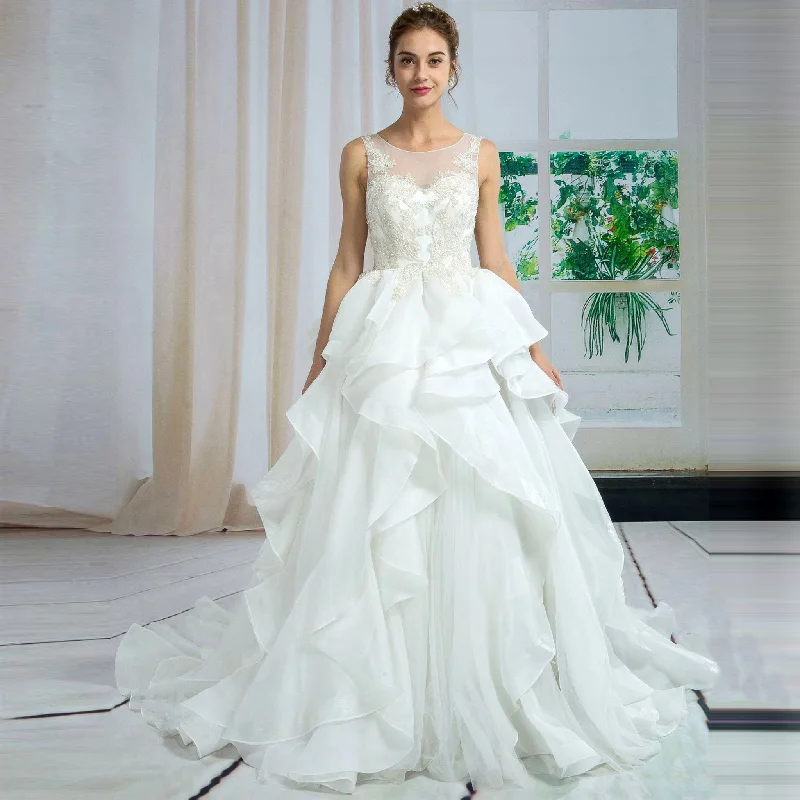 Style Redefined Elegant Ensemble Sheer Sweetheart Neck Ruffle Organza A-line Bridal Wedding Dresses