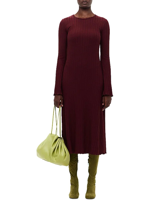 Latest Trends Flowing Silhouette Wells Womens Ribbed Knit Calf Midi Dress