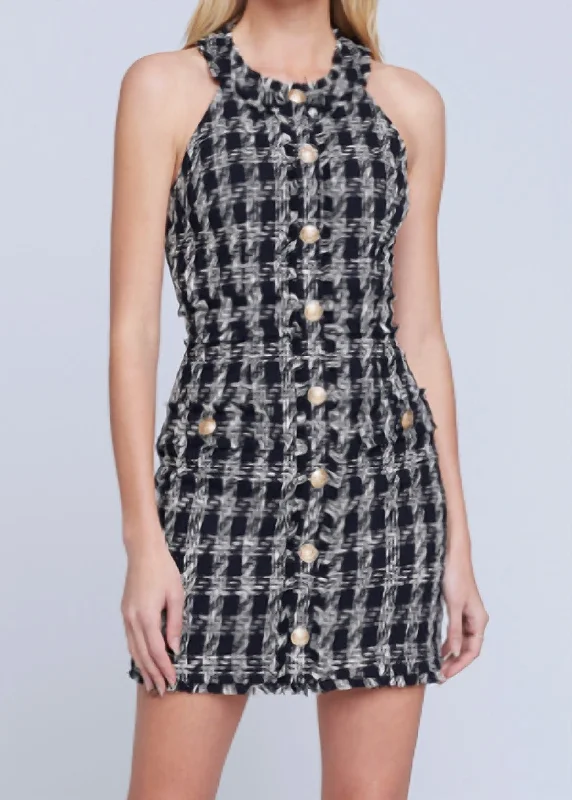 Explore What'S New Bold Patterns Jade Tweed Mini Dress In Black / Ivory