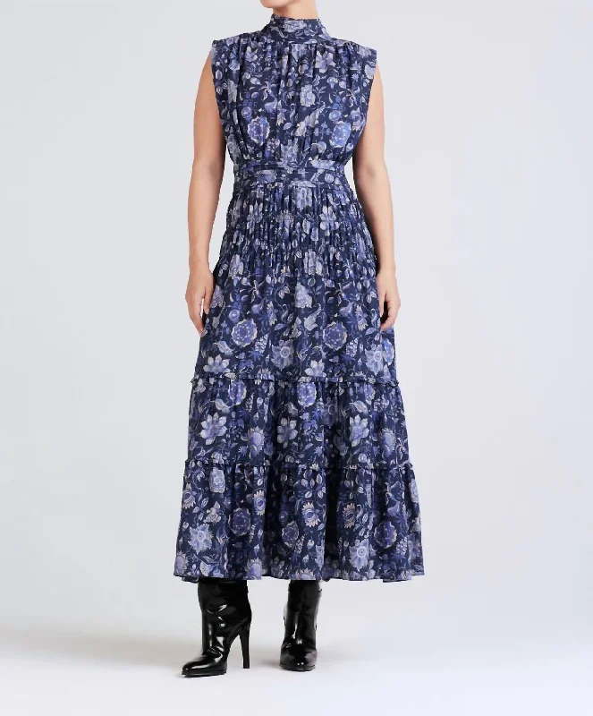 Chic Styles Elegant Contour Junia Midi Dress In Navy Multi