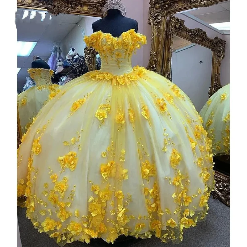 Shop Sale Items Parisian Effortless Chic Style Yellow Quinceanera Dresses Sweetheart Ball Gown Sweet 16 Sexy Off the Shoulder Lace Appliques Birthday Princess Party Gowns