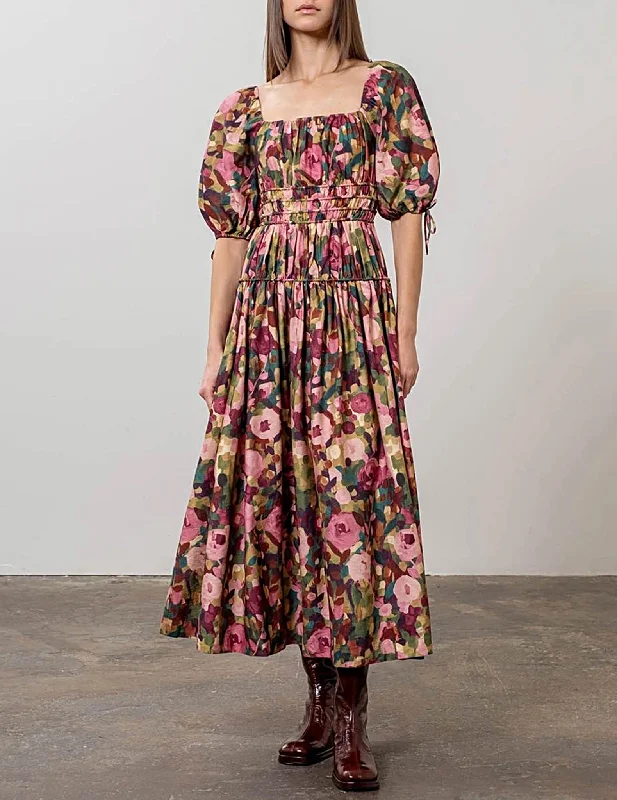 Trendy Fashion Sale Art Deco Geometric Pattern Look Delilah Floral Tiered + Shirred Midi Dress