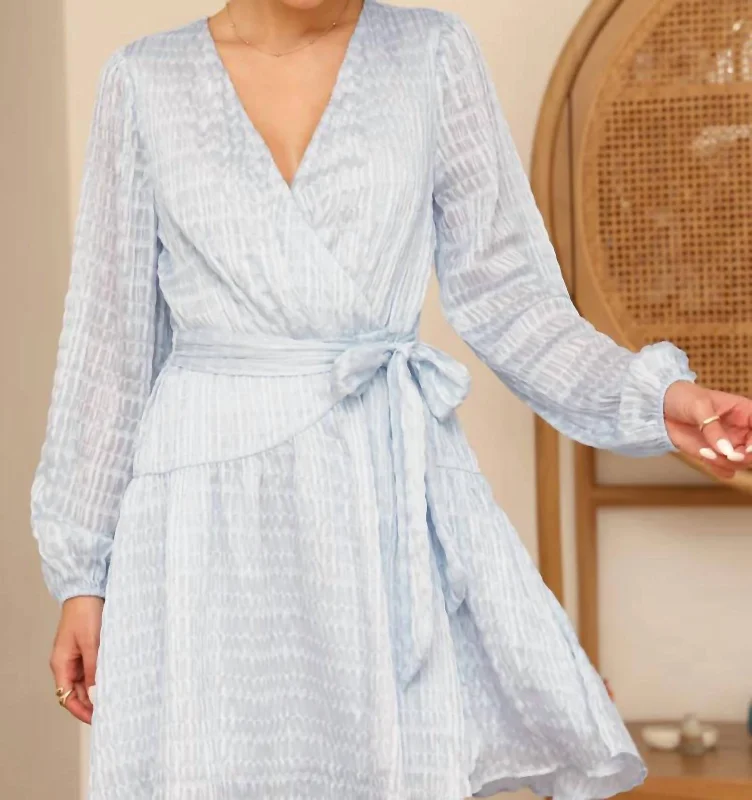 Ride The Style Wave Refined Look Alessia Textured Chiffon Mini Dress In Sky