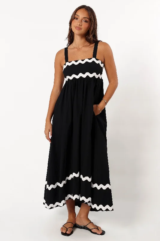 Trend Forward Threads Art Deco Geometric Pattern Look Reece Maxi Dress - Black