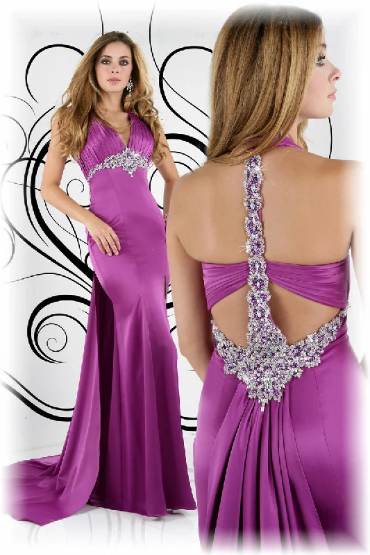 Latest Fashion Feminine Allure Xcite Prom Dress 30189 Rasberry satin long gown size 12 Halter Crystal Pageant