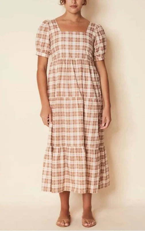 New In This Season Flowing Silhouette Aylah Midi Dress in Lori Check Print