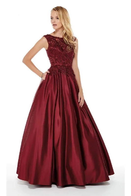 Chic Style Discounts Elegant Details Alyce Paris - 27010 Beaded Lace Top Satin Pleated Ballgown - 1 pc Burgundy in Size 12 Available