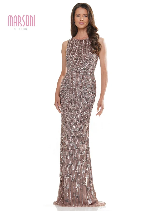 Casual Fashion Modern Romance Marsoni MV1262 Formal Long Beaded Mesh Sleeveless Dress