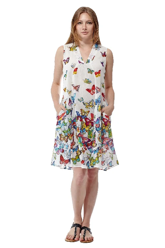 Bold Style Discounts Romantic Flair La Cera Sleeveless Butterfly Printed Dress