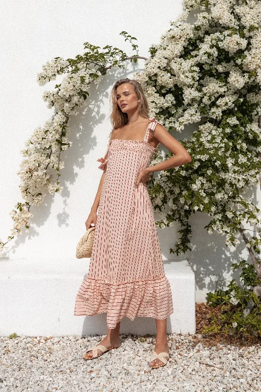 Premium Style Feminine Grace Irina Maxi Dress - Pink Stripe