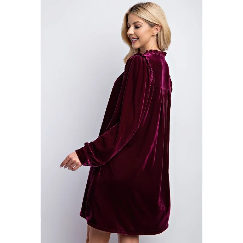 Exclusive Designer Style Deals Refined Look Long Sleeves V-Neckline Velvet Dress With Side Pockets